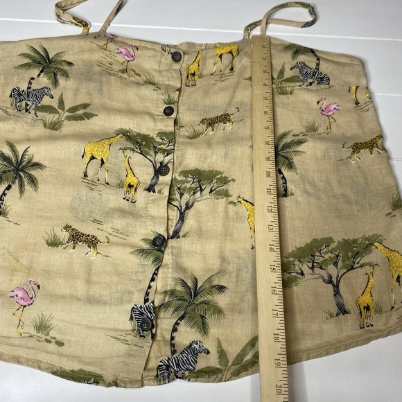 Old Navy Tank Top Women Sz XL Tan Linen Animal Print Safari Zoo Giraffe Flamingo - Picture 9 of 12